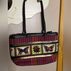 Boho Tote Bag Colorful 3D Butterfly Floral Shoulder Purse Handbag 10x12x3.5 NWOT